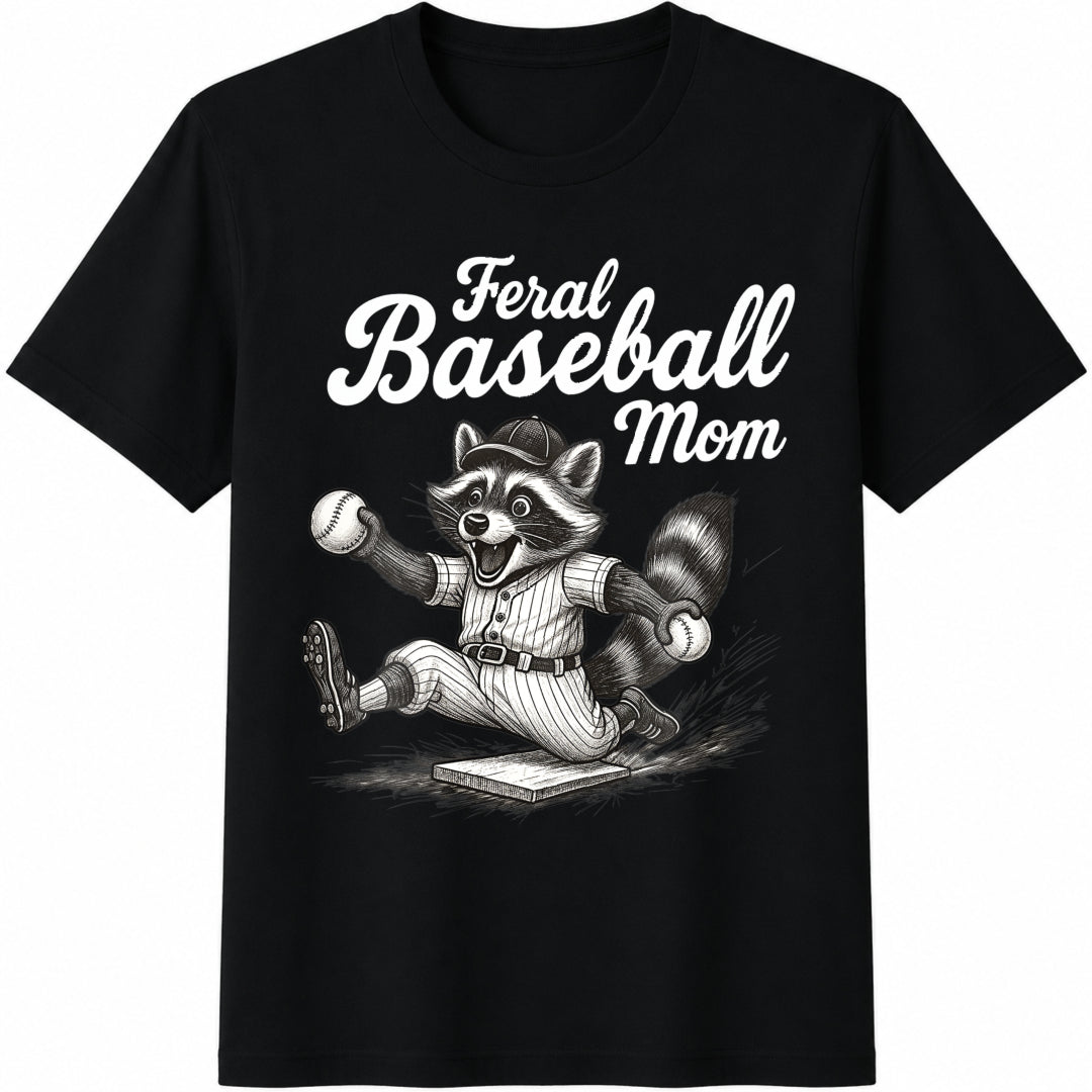Feral Baseball Mom Cotton T-Shirt in Black