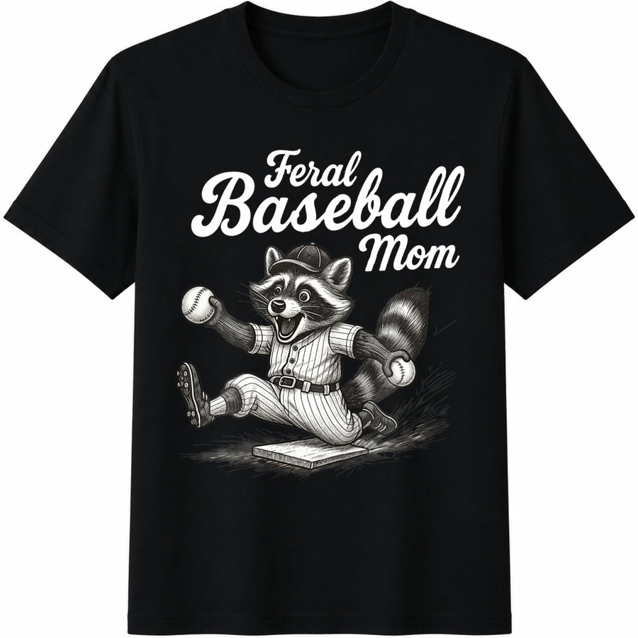 Feral Baseball Mom Cotton T-Shirt in Black
