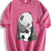 Panda Soccer Vintage Washed T-Shirt in Red
