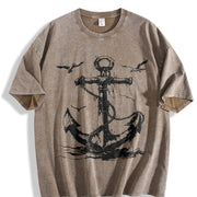 Anchor & Seagull Tank Vintage Washed T-Shirt in Brown