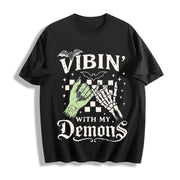 Vibin’ with My Demons Cotton T-Shirt in Black