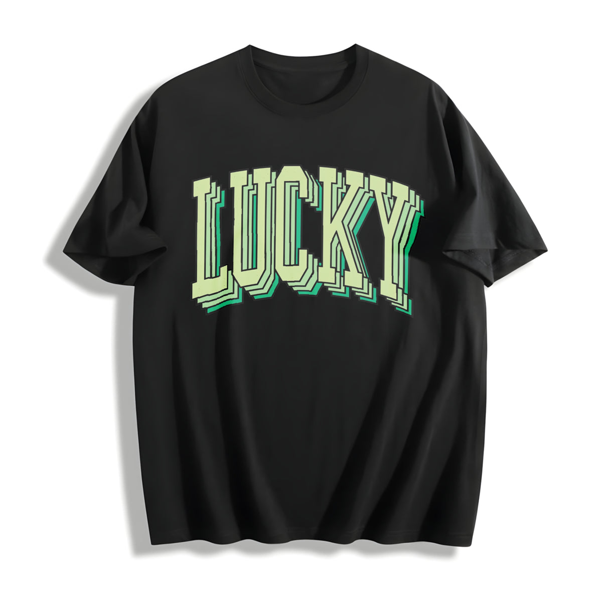 Retro Lucky St Patricks Day Cotton T-Shirt in Black