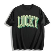 Retro Lucky St Patricks Day Cotton T-Shirt in Black
