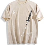 Berserk – Guts Anime Cozy Fit for Any Season vintage washed oversized T-shirt in Beige