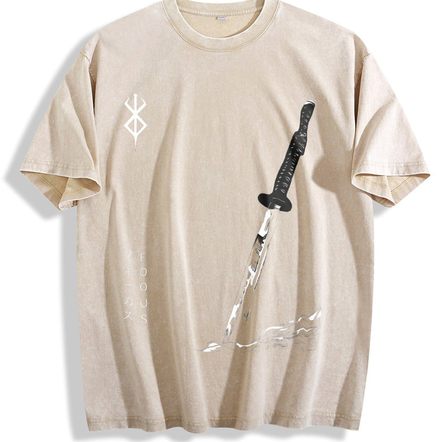 Berserk – Guts Anime Cozy Fit for Any Season vintage washed oversized T-shirt in Beige