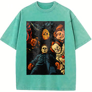 Retro Halloween Characters Vintage Washed T-Shirt in Blue