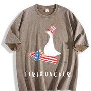 Fourth of July Firequacker Goose USA Patriotic vintage washed oversized T-shirt in Brown