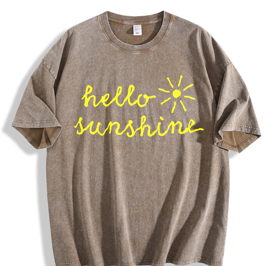 Hello Sunshine Sarcastic Novelty for Ladies Cute Ladies Vintage Washed T-Shirt in Brown