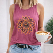 Mandala Orange Black Crew-neck Sleeveless Vest Outdoor Women's Color Cotton Tank Top in Red