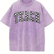 Checkered Teacher for Teacher Vintage Washed T-Shirt in Purple