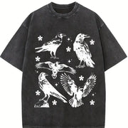 Ravens Tattoo Gothic Crow Vintage Washed T-Shirt in Black