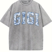 Floral Gigi for Gigi Grandma vintage washed oversized T-shirt in Gray