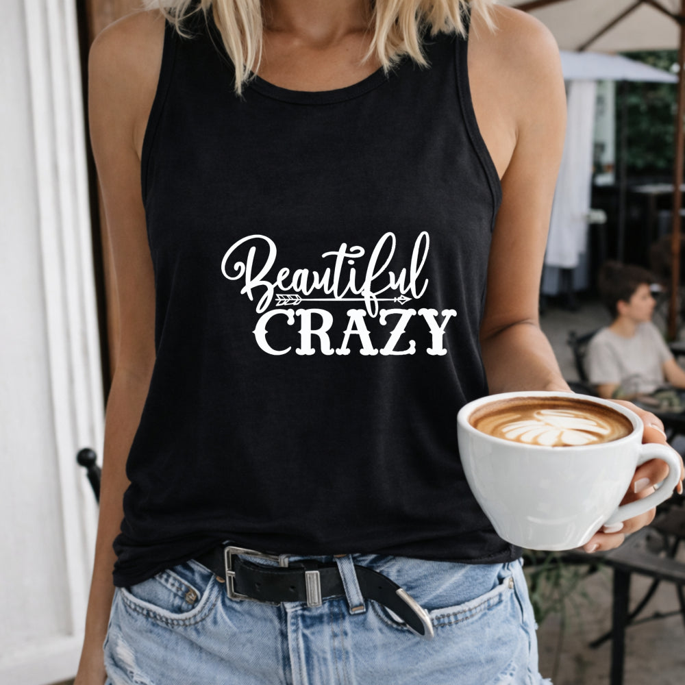Beautiful Crazy Crew-neck Sleeveless Vest Outdoor Women's Color Cotton Tank Top in Black