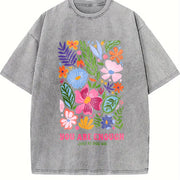 Black Semi-sheer with Positive Affirmation Lettering Vintage Washed T-Shirt in Gray