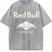 Black White Racing Best for Racing Lovers Starboy Bull Vintage Washed T-Shirt in Gray