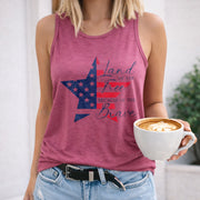 Patriotic Star Flag Land of the Free Because of the Brave Women's Color Cotton Tank Top in Red