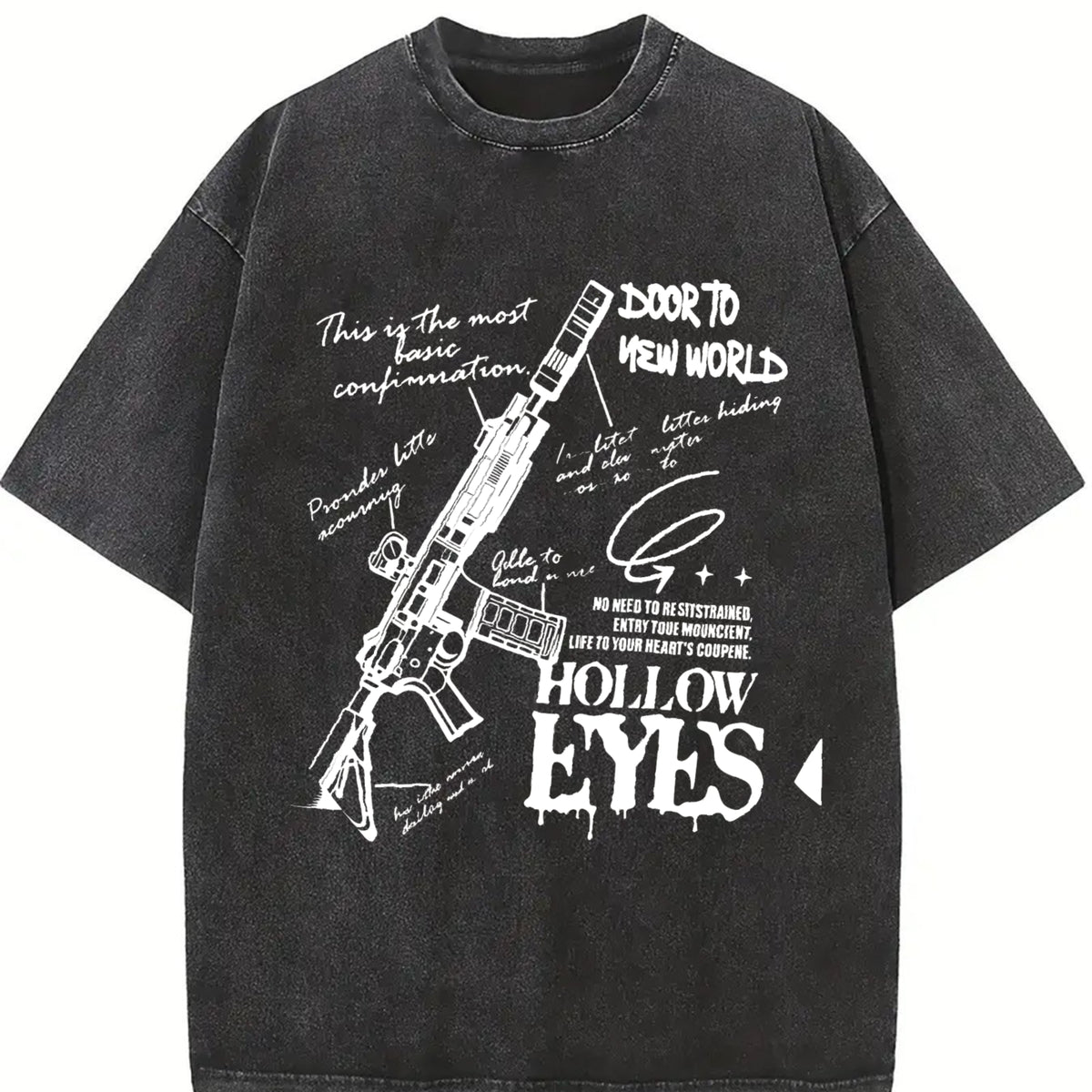 Edgy Punk Gun Dark Text for Music Festivals Vintage Washed T-Shirt in Black