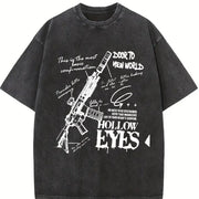Edgy Punk Gun Dark Text for Music Festivals Vintage Washed T-Shirt in Black
