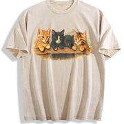 Cute Kitten Cat Lover Vintage Washed T-Shirt in Beige