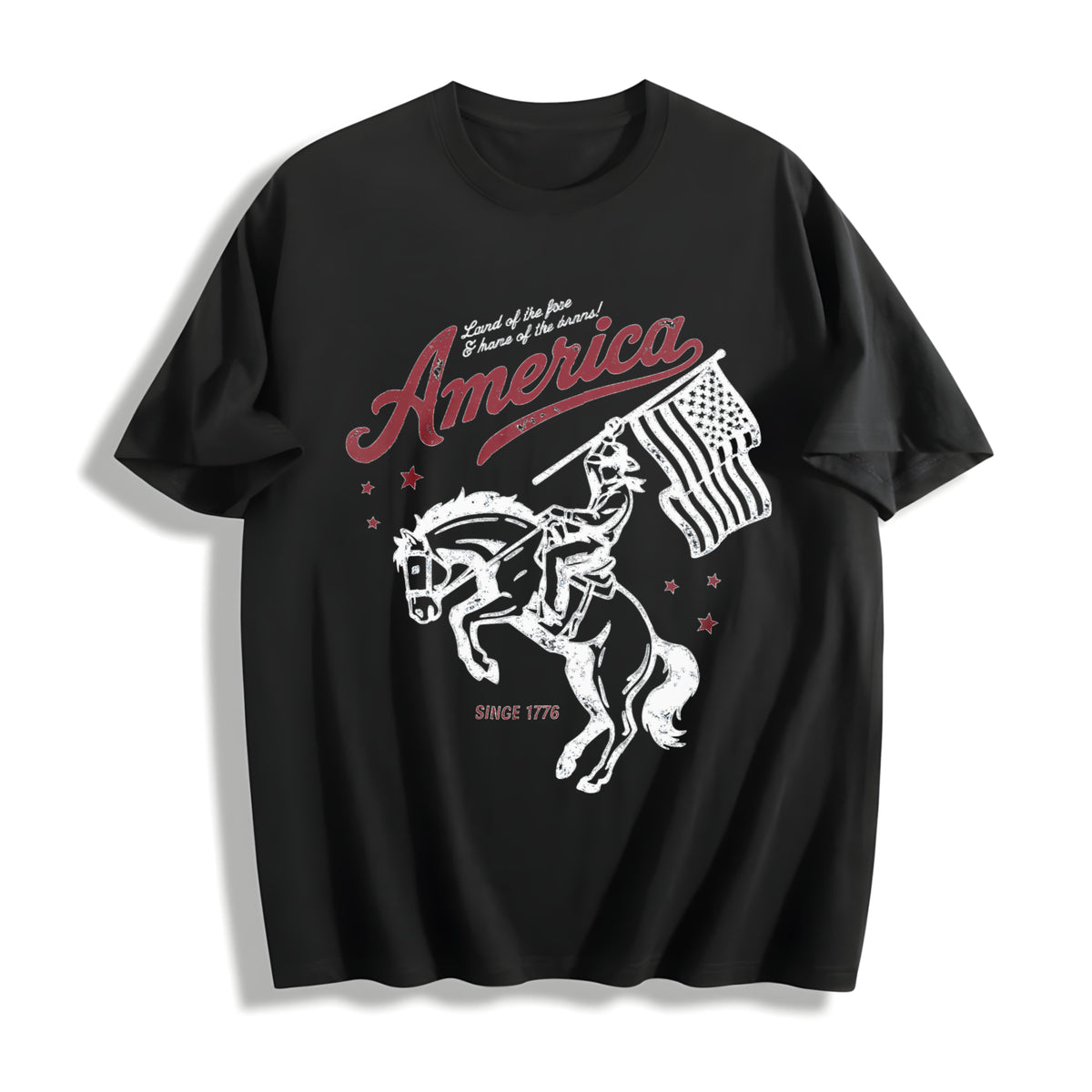 Patriotic Cowboy Western 4th of July Cotton T-Shirt in Black