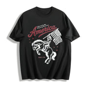 Patriotic Cowboy Western 4th of July Cotton T-Shirt in Black
