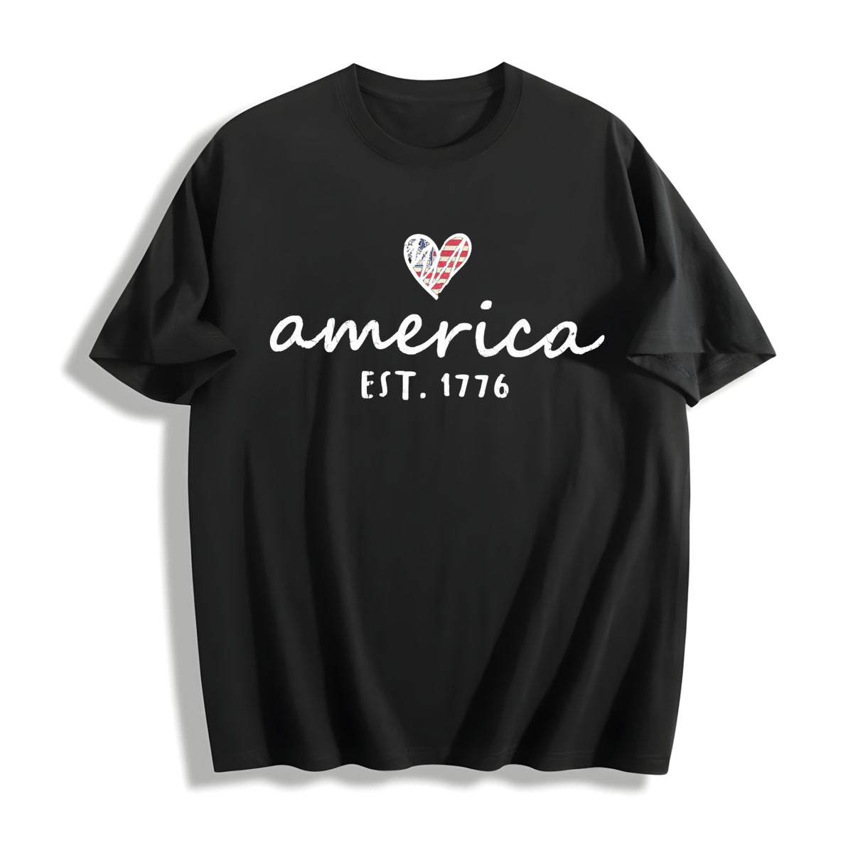 Patriotic America V Neck Cotton T-Shirt in Black