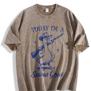 Retro Goose Today I'm a Serious Goose Vintage Washed T-Shirt in Brown
