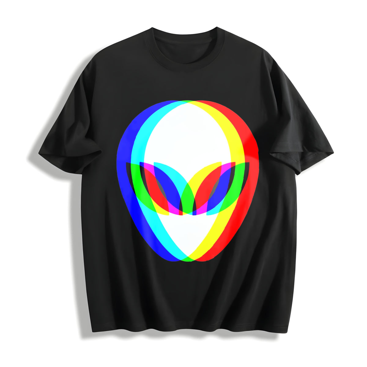Premium Alien Head Trippy Vaporwave Techno Rave EDM Music Cotton T-Shirt in Black