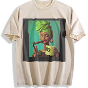 No Coffee Glam Doll Vintage Washed T-Shirt in Beige
