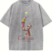 Curious George Little Monkey Vintage Washed T-Shirt in Gray