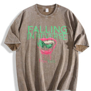 Retro Falling in Reverse Lips band Rock Band Heavy vintage washed oversized T-shirt in Brown