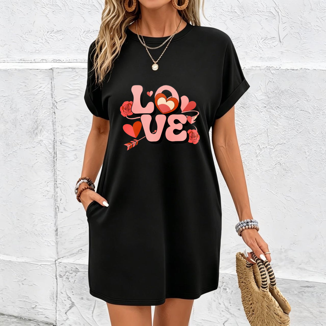Exquisite Heart New Dress Cotton T-Shirt in Black