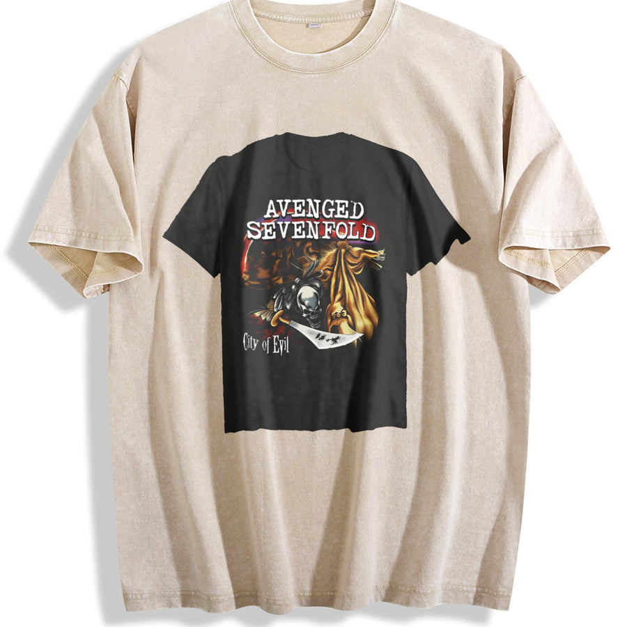 Avenged sevenfold City of Evil for Gothic Fans Heavy Metal vintage washed oversized T-shirt in Beige