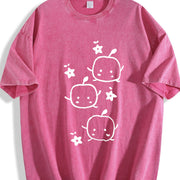 230gsm with Cute Anime-inspired Japanese Manga Vintage Washed T-Shirt in Red