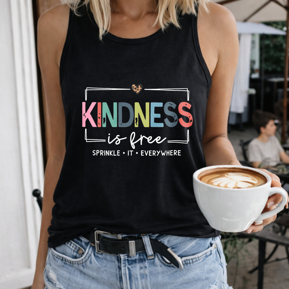 Kindness Is Free Women's Color Cotton Tank Top in Black
