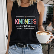 Kindness Is Free Women's Color Cotton Tank Top in Black
