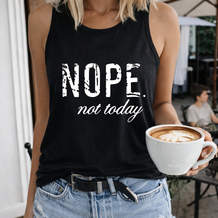 Nope Not Today Women's Color Cotton Tank Top in Black