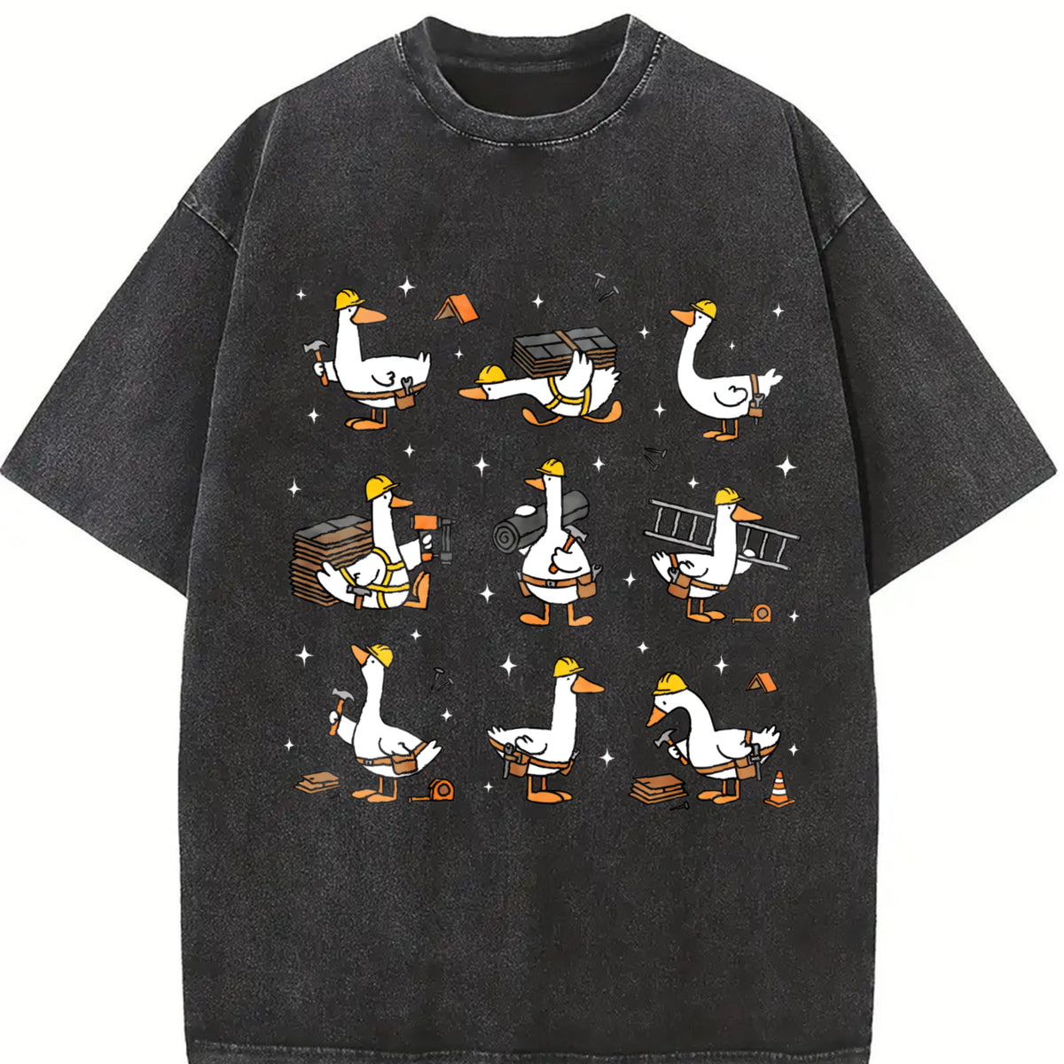 Silly Goose Roofer Vintage Washed T-Shirt in Black