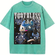 Toothless Dragon Vintage Washed T-Shirt in Blue