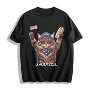 Patriotic Cat Lover Cotton T-Shirt in Black