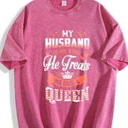 My Husband Is My King Vintage Washed T-Shirt in Red