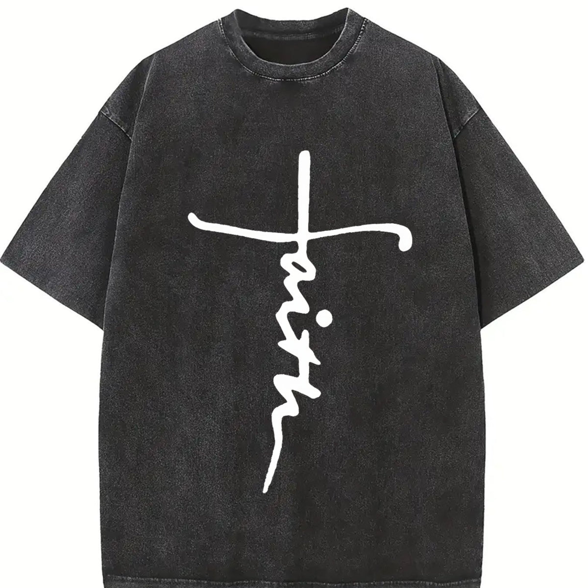 God's Brush Animated Printing Vintage Washed T-Shirt in Black