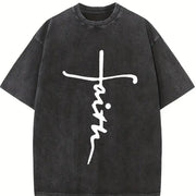 God's Brush Animated Printing Vintage Washed T-Shirt in Black