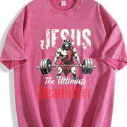 Jesus the Ultimate Deadlifter Vintage Washed T-Shirt in Red