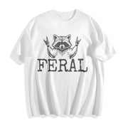 Distressed Feral Raccoon Cotton T-Shirt in White