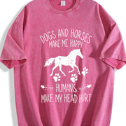 Dogs and Horses Make Me Happy Humans Make My Head Hurt Vintage Washed T-Shirt in Red