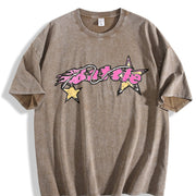 1 Pcs Heavy Adorable Vintage Washed T-Shirt in Brown