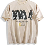 I Just Gotta Be Me Penguins Vintage Washed T-Shirt in Beige