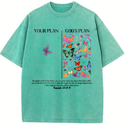 Jesus Butterflies God‘s Plan Wash S~5XL and Batik vintage washed oversized T-shirt in Blue