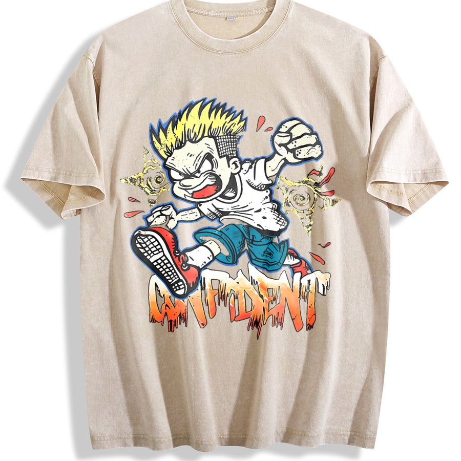 Cartoon Confident Tank Vintage Washed T-Shirt in Beige